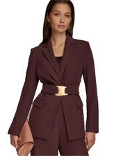 Donna Karan New York Womens Hardware-Detail Belted Jacket Brandywine Size 0 NWT