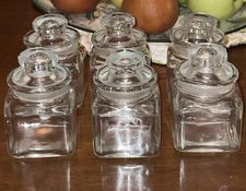 Lot 6 Vtg 1960-1970s JAPAN Glass 2” Square Apothecary Spice Jars Ground Stoppers