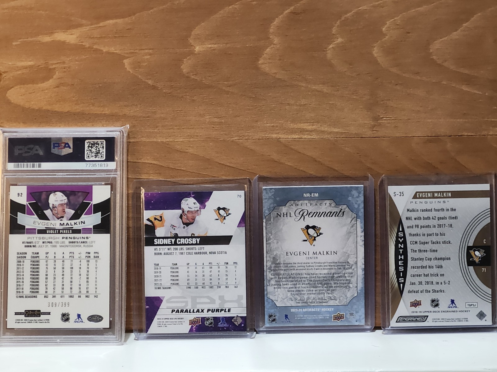PSA 9 OPC PLATINUM VIOLET PIXELS /399 EVGENI MALKIN WITH CROSBY PURPLE /149 view 7