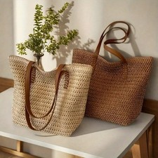 Women Large Shoulder Summer Woven Hand Tote bag Travel Beach Picnic Bag