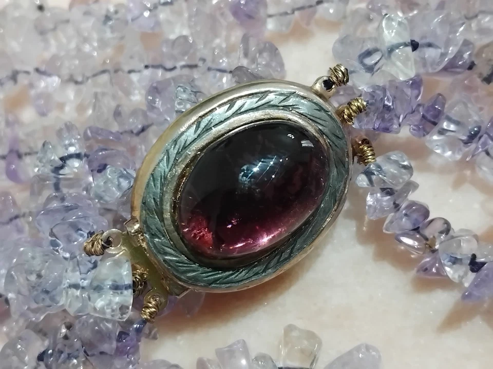 Collana Argento 925 Placcata Oro Ametista 3 Fili Vintage Anni 80 - Immagine 3 di 4