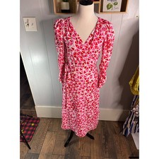 AREA STARS RTR Pink Red Geometric Triangle Wrap Midi Dress Puff Sleeve Belted M