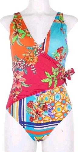 NWT Johnny Was L126615 MIXI One Piece Wrap Swimsuit Multi Size 2X
