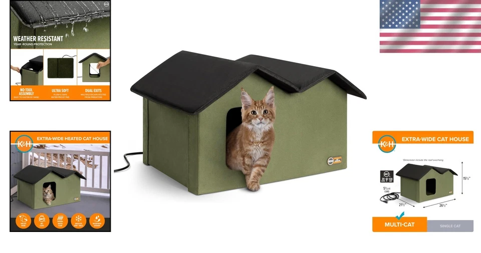 Extra-Wide Heated Cat House for Outdoor Pets - Image 2 of 4