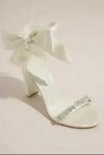 Oleg Cassini Melania Ivory Bow Detail Ankle Buckle Rhinestone Heels Sz 10 M NIB