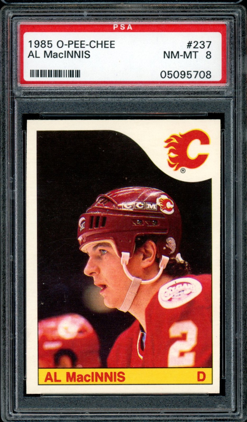 1985-86 OPC O-Pee-Chee Hockey #237 Al Macinnis HOF Rookie PSA 8 NM-MT Flames RC