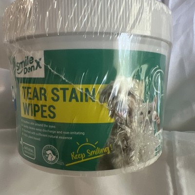 Tear Stain Wipes for All Dogs & Cats 100 Ct Tub Unscented Smile Den X Exp 10/27