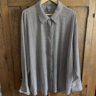 Worthington Wm 3X Buttonup Blouse Brown Geo Print Long Sleeve
