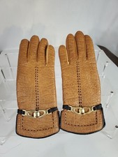 Vintage Snuggler by Aris Brown Faux Leather Gloves Size Regular Sherpa Lined