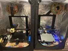 Two 3d printers, Ender 3 v2 with modified print head, Anycubic Kobra Neo.