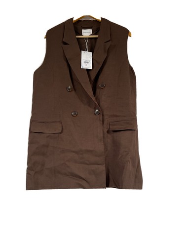 WAREHOUSE Oversized Sleeveless Jacket Brown Size UK 12, RRP £69 - Picture 3 of 7