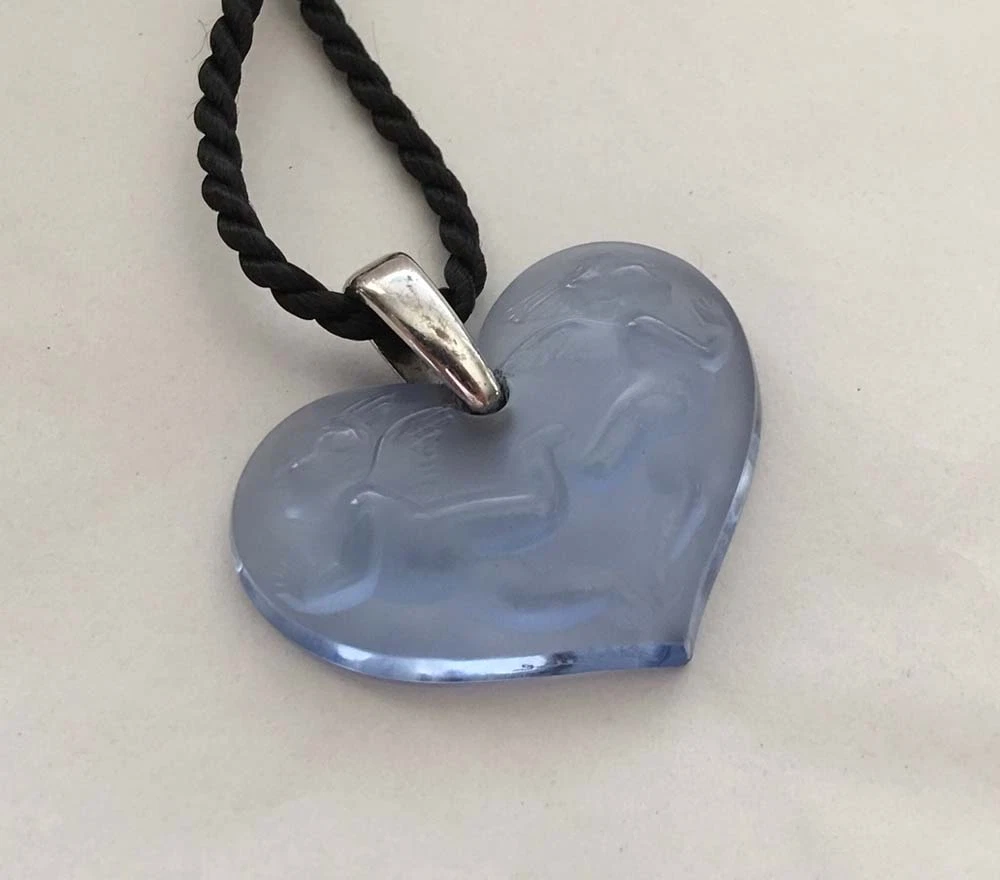 Lalique blue cheap heart pendant