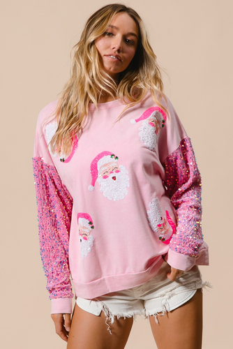 Pink Sequined Santa Claus Long Sleeve Christmas Sweatshirt - Picture 8 of 8
