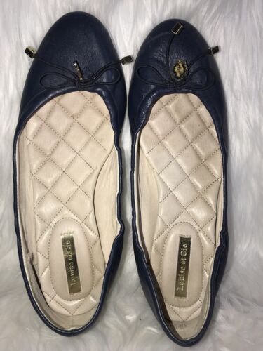 Louise Et Cie Ferraria Women's Bow & Gold Toned Charm Ballet Flats Navy Blue 6.5