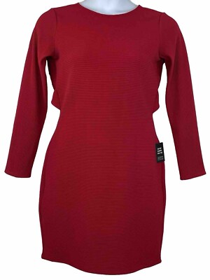 Express Tie Back Sheath Dress Red Ribbed BodyCon Long Sleeve Stretch Size Large
