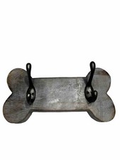 Dog Lead Leash Holder Key Coat Hanger 1 Inch Thick Wood 2 Hooks 10  X 6 Pet Bone