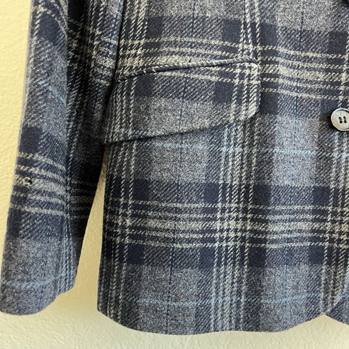 Jones New York Vintage 90s Wool Blue Plaid Houndstooth Academia Blazer Size 10 - Picture 11 of 12