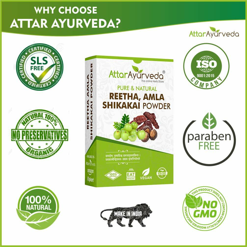 Attar Ayurveda Reetha, Amla, Shikakai Powder for Hair Growth 300 gm FS |  eBay