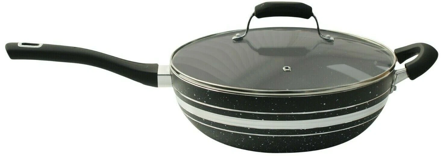 Premium Quality Non Stick Deep Frying Pan Wok Glass Lid Gas Electric Induction