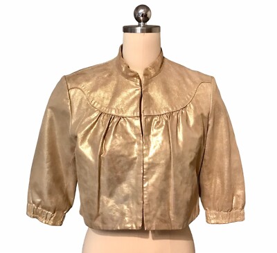 Doma Gold Metallic Leather Jacket Crop Half Balloon Sleeves Women’s Sz M 