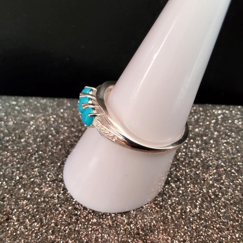 New Arizona Sleeping Beauty Turquoise 3 Stone Ring (P) in Sterling Silver 631 - Picture 6 of 12