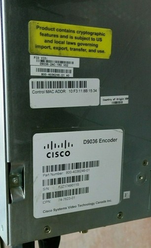 Cisco D9036-2AC-1RU V02 D9036 Modular Encoding Platform w/ MIO, MMA, MVI Modules - 第 4/4 張圖片