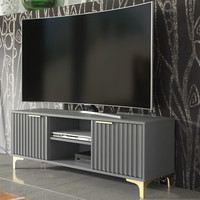 TV Unit Cabinet Cupboard Stand Grooved Doors Modern Grey Storage 120cm