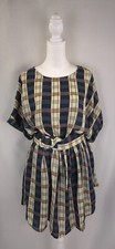 Womens Dress Large Teal Plaid Belted Mini Fit Flare Grunge Preppy Y2K