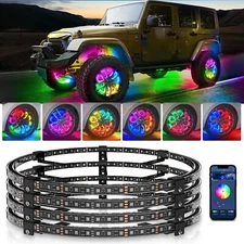 4PC 15.5" RGB+IC Chasing Flow Double-Row LED Wheel Ring Rim Lights For Truck Car