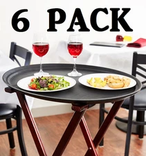 6 PACK 27" Black Oval Non-Skid Plastic Restaurant Commercial Bar Serving Tray