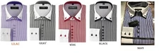 Men's dress shirt double layered collar,square button,striped two tone style#606