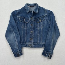 VTG Lee Youth Jean Denim Jacket Size 11/12 Blue Long Sleeve Short Made USA