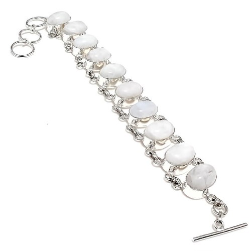 Moonstone Gemstone Handmade 925 Sterling Silver Jewelry Bracelet Size 7-8 - 第 1/1 張圖片