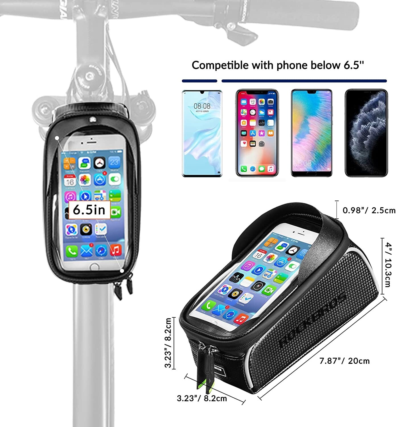 ROCKBROS borsa da bicicletta impermeabile borsa telaio borsa tubo superiore 6,0"" supporto cellulare foto 3