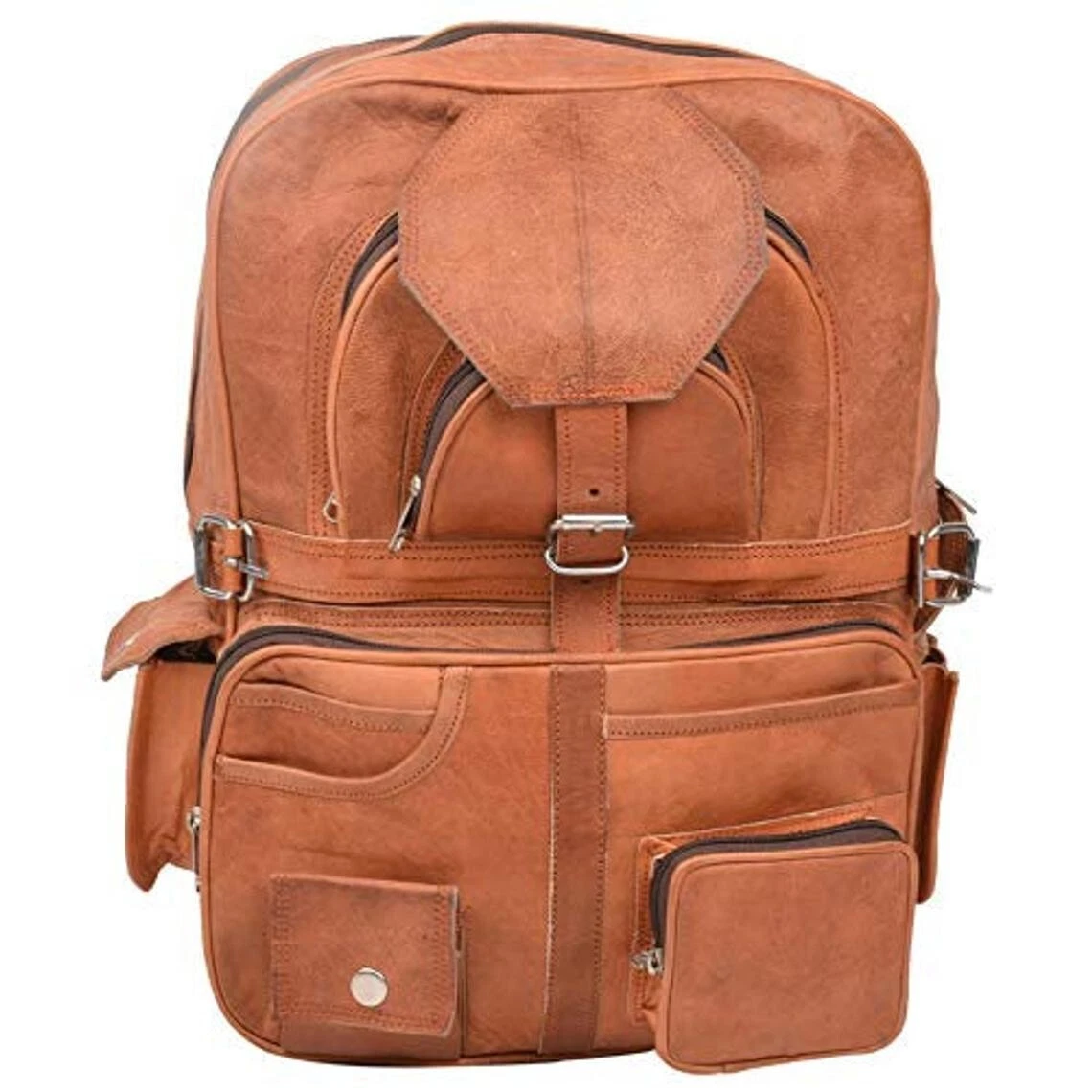 Unisex Backpack Leather Bag Travel Rucksack Genuine Brown Hiking Bag