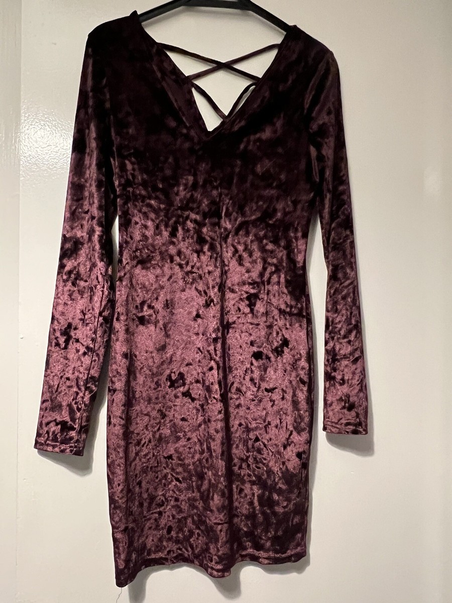 Ladies UK 8 Purple Velvet Look Long Sleeve Stretchy Dress Primark | eBay UK