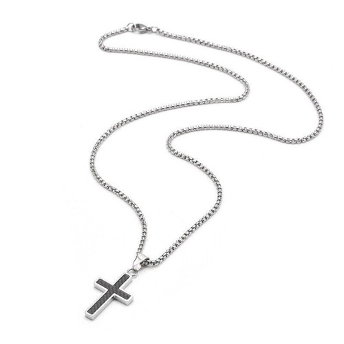Collar religioso colgante cruz acero inoxidable fibra de carbono de moda para hombre nuevo - Imagen 3 de 10