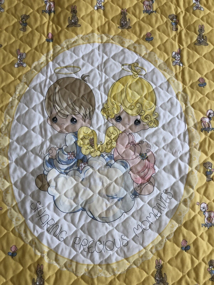 VTG  PRE-QUILTED Baby Fabric Panel Sharing Special Moments 1985 Samuel Butcher  - Image 2 of 4