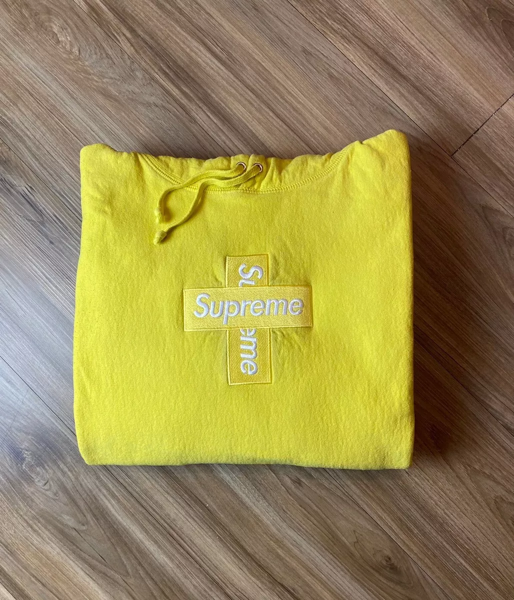 supreme cross box logo hoodie yellow