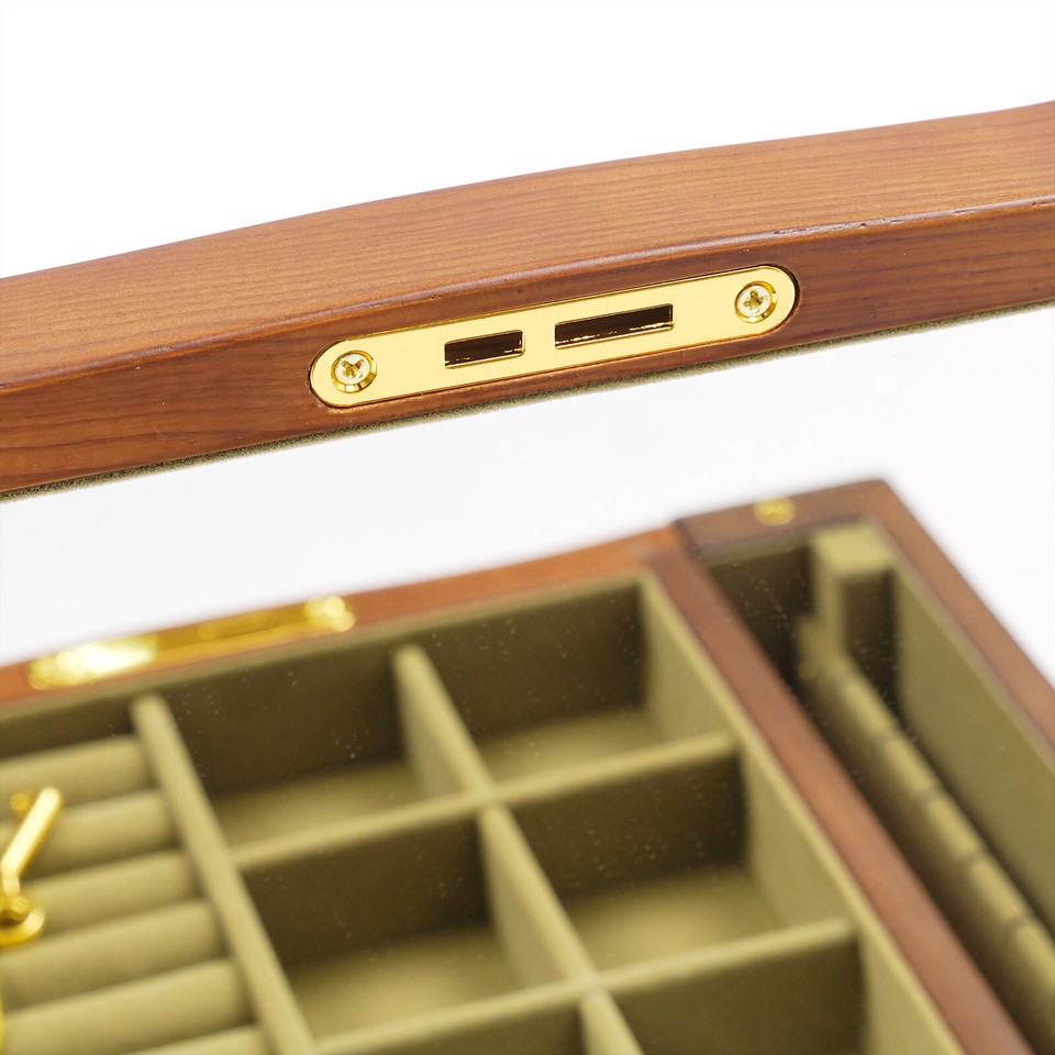 Antique Large Wooden Jewelry Organizer Box Necklace Watches Rings