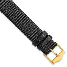 17mm 7.5" Flat Black Lizard-Style Grain Leather Gold-tone Buckle Watch Band