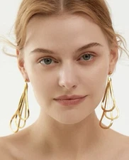 Gold Chain Triple Water Drop Earrings Dangle Bohemian Gift New US SELLER