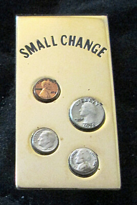SMALL CHANGE goldtone currency money clip - Quarter - Dime - Nickel - Penny