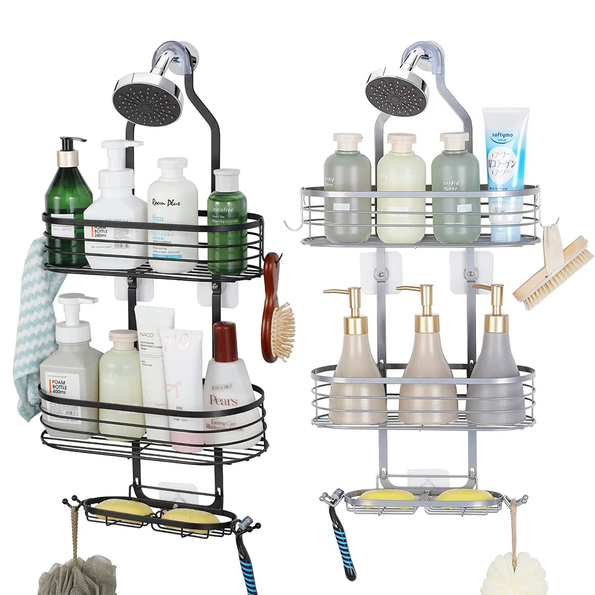 Hanging Shower Caddy Over Shower Head, Bathroom Shower Rack Storage Shelf  w/Hook