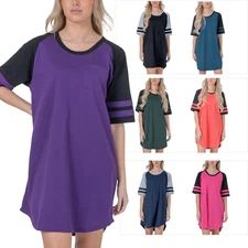 Womens Short Sleeve Sleepshirt Nightshirt Nightgown with 2-tone 3 Stripe Design