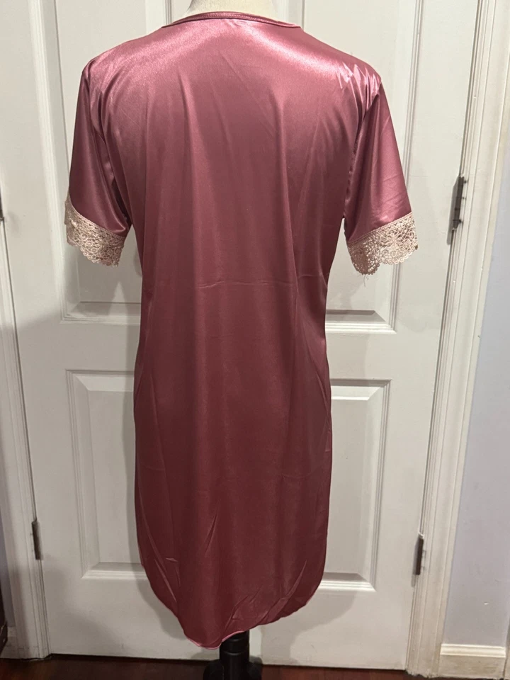 Camisón fino sedoso manga corta rosa rosa talla L/XL (36"Lx20"W) para mujer Foto 4 de 4