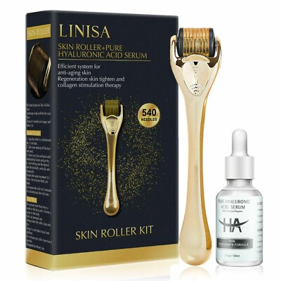 LINISA Skin Roller + Pure Hyaluronic Acid Serum - Anti-Aging. SEALED BOX
