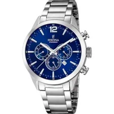 Festina Timeless F203437 Mens Silver Steel Strap Chronograph Dial Wristwatch