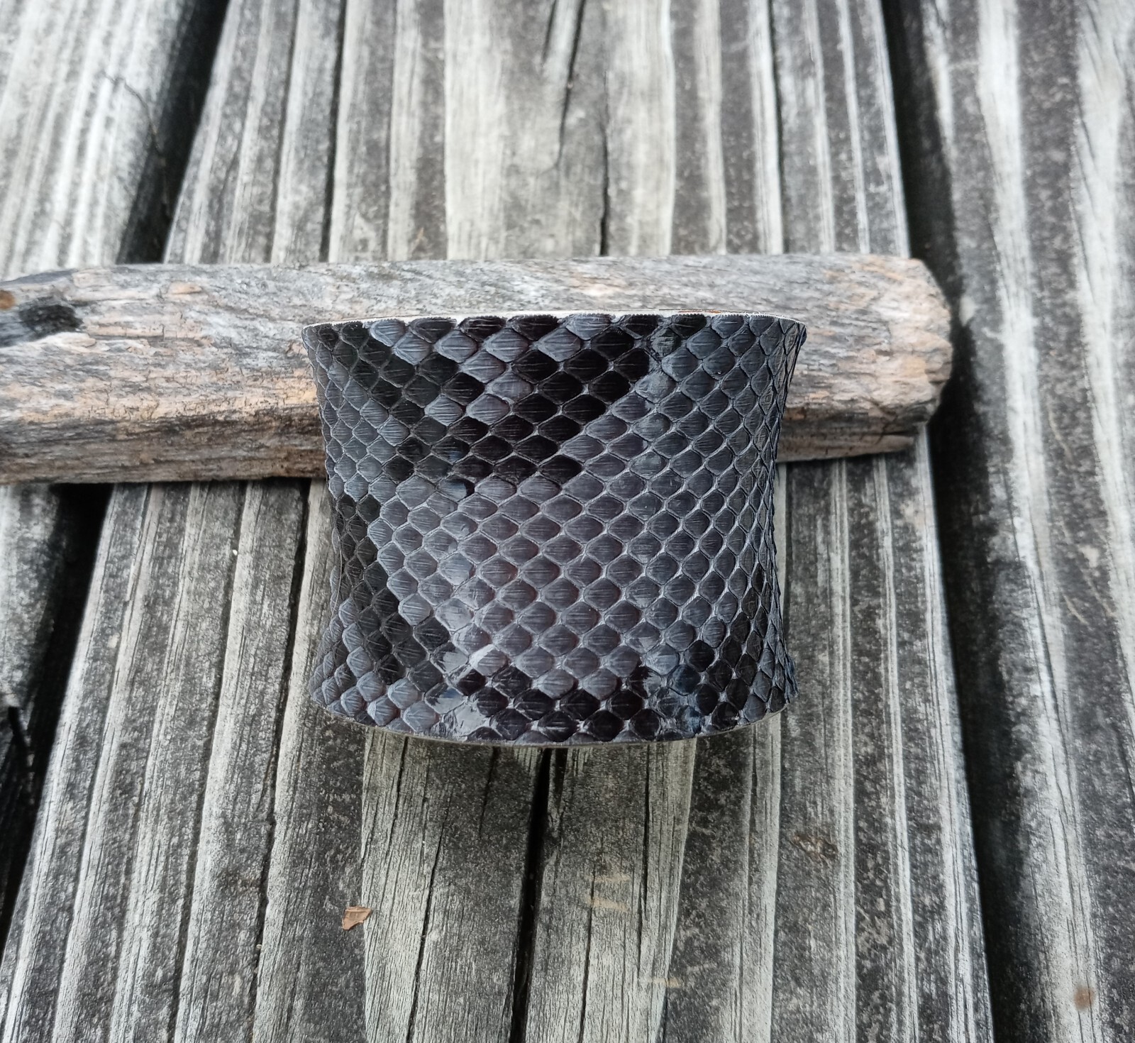 Rustic Cuff Bracelet Concave Python Black Gray Si… - image 7