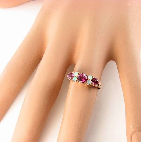 SUBLIME 9K 9CT ROSE GOLD PINK TOPAZ & FIERY OPAL ART DECO INS RING FREE RESIZE - Picture 5 of 6